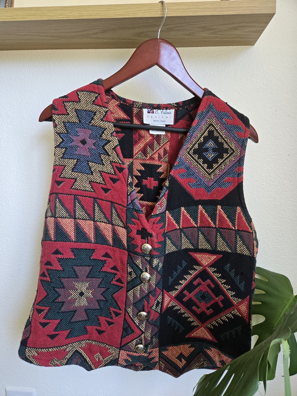 Vintage |  Western Tapestry Vest With Silver Buttons | Size M/L